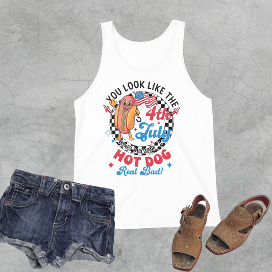 4th Of July Shirt Tank Top, You Look Like The 4th Of July Makes Me Want A Hot Dog Real Bad Tank, Independence Day 4th July Hot Dog Lovers Shirt