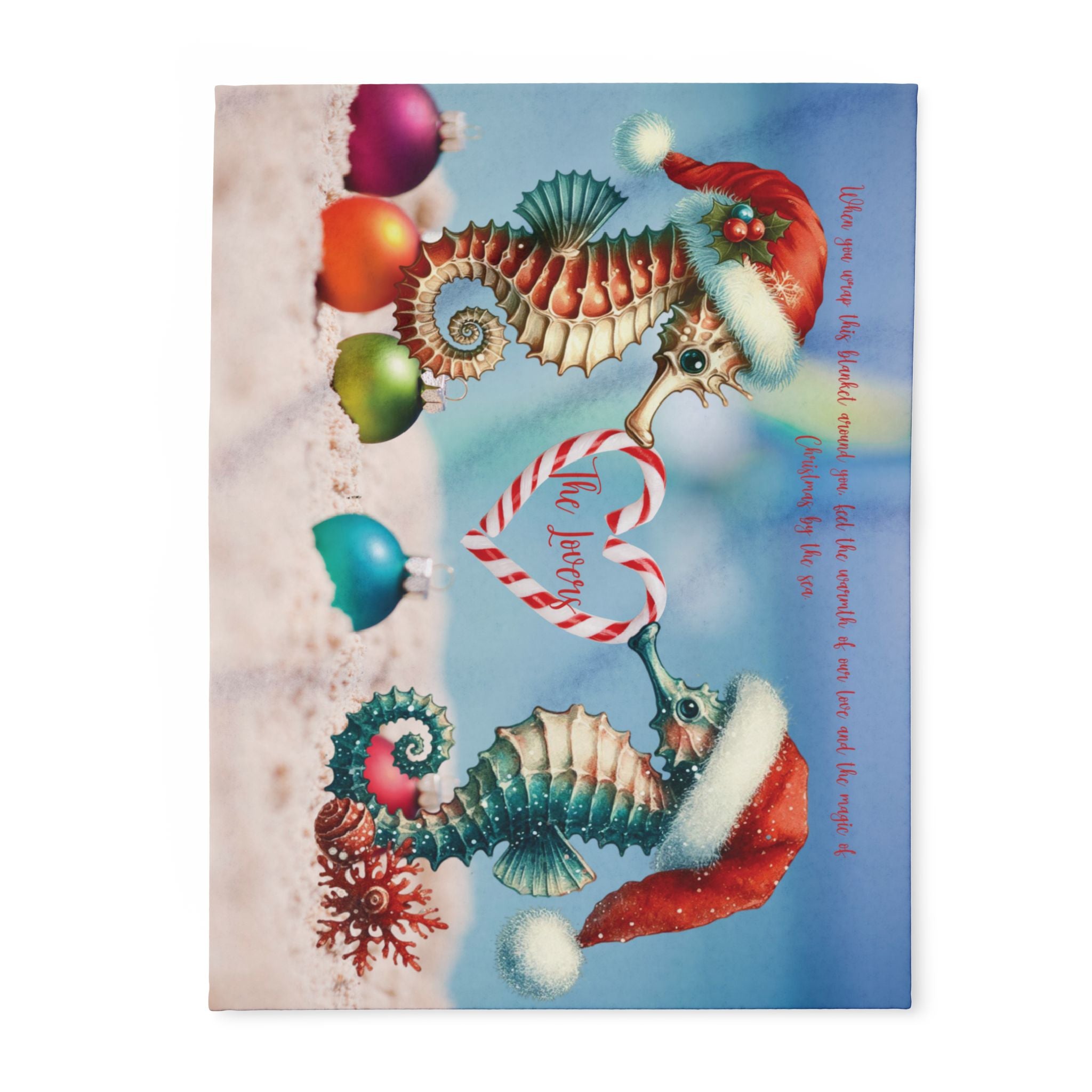 Fleece Blanket Christmas Gift For Wife With Seahorse Couple for Beach Lovers