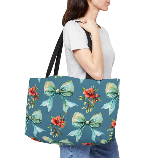 Beach Tote Bag Coquette Coastal Hibiscus And Aqua Blues