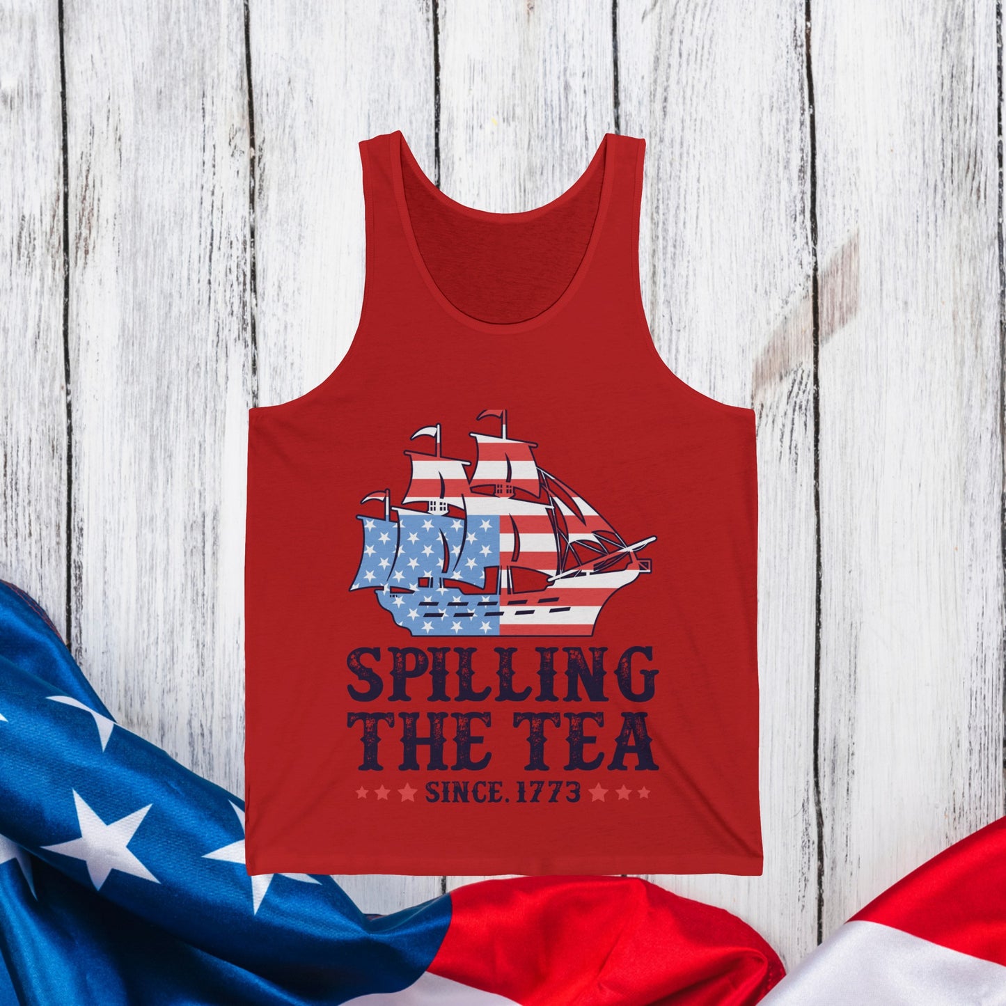 4th Of July Shirt, Funny Spilling The Tea Since 1776 Tank, American Summer Vibes Independence Day Fourth Of July Picnic Unisex Tank Top