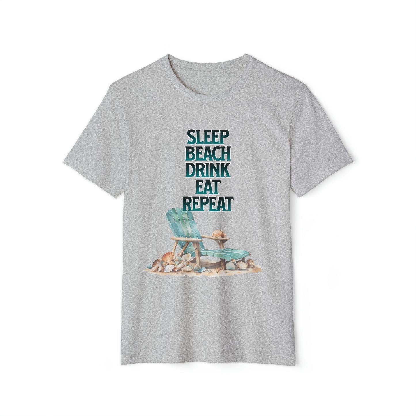 Beach Vacation TShirts, Sleep Beach Drink Eat Repeat Beach Lover Shirt, Recycled Organic Tee For Men And Women