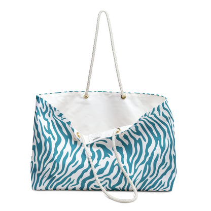 Caribbean Blue Zebra Beach Bag Weekend Tote Bag Seaglass Design