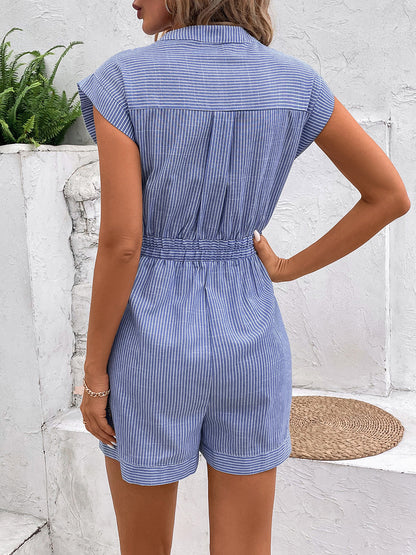 Striped Notched Tie Waist Romper