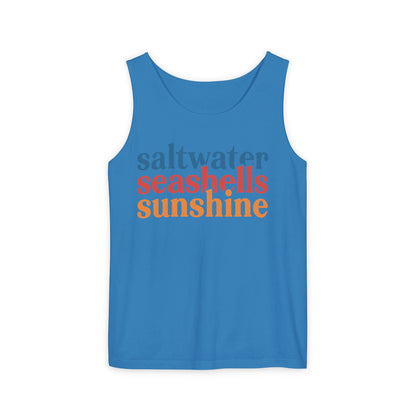 Beach Vacation Tank Top, Saltwater Seashells Sunshine Sleeveless Shirt, Summer Sea Shell Muscle Tee, Beach Lover Shirt, Coastal Tank
