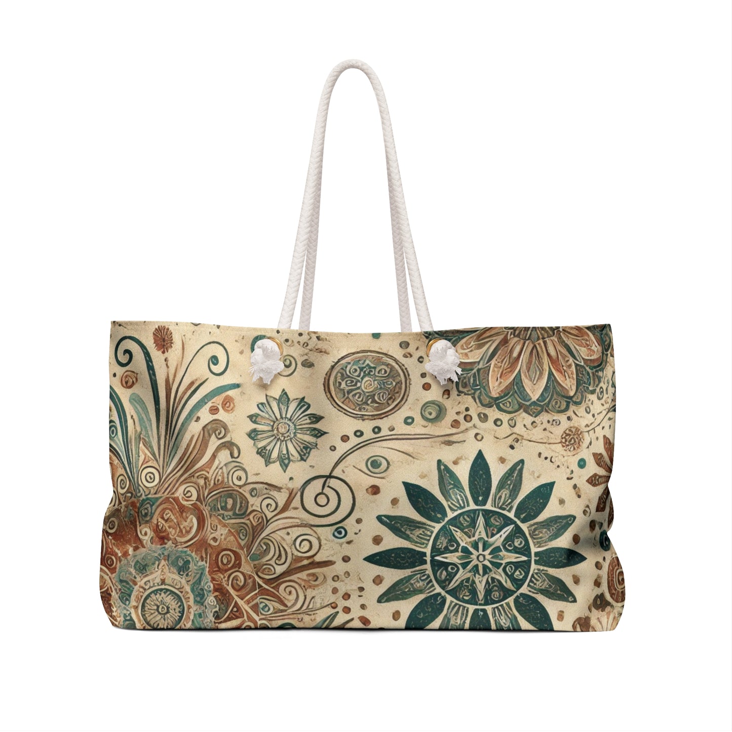 Boho Beach Bag Mandela Earth Tones Weekender Tote