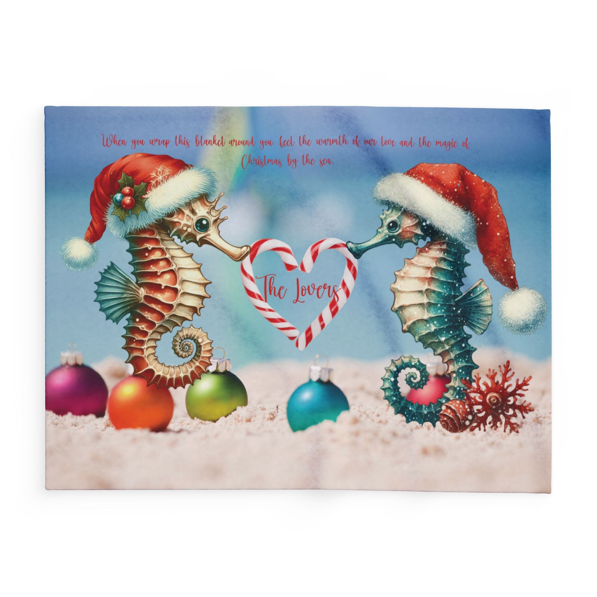 Fleece Blanket Christmas Gift For Wife With Seahorse Couple for Beach Lovers