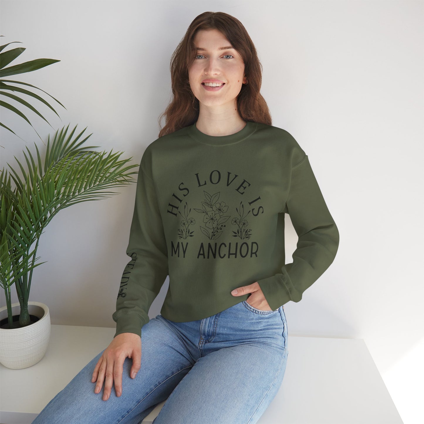 Christian Inspirational Unisex Crewneck Sweatshirt "His Love Is My Anchor" Cozy Faith-Based Apparel