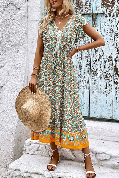 Perfee Bohemian V-Neck Flutter Sleeve Dress