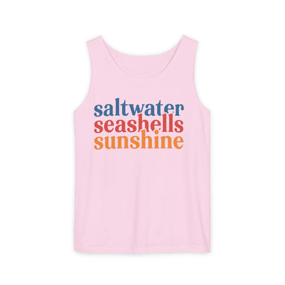 Beach Vacation Tank Top, Saltwater Seashells Sunshine Sleeveless Shirt, Summer Sea Shell Muscle Tee, Beach Lover Shirt, Coastal Tank