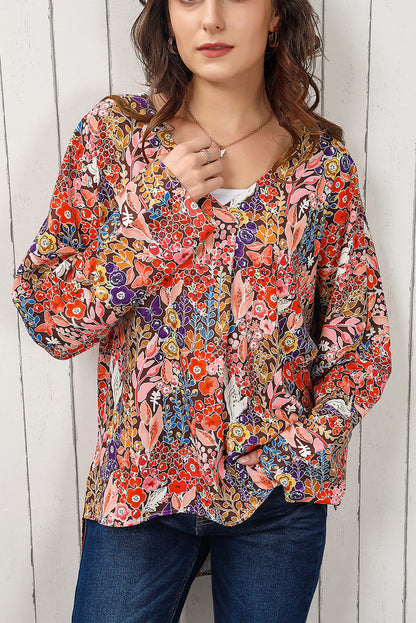 Floral V-Neck Long Sleeve Blouse