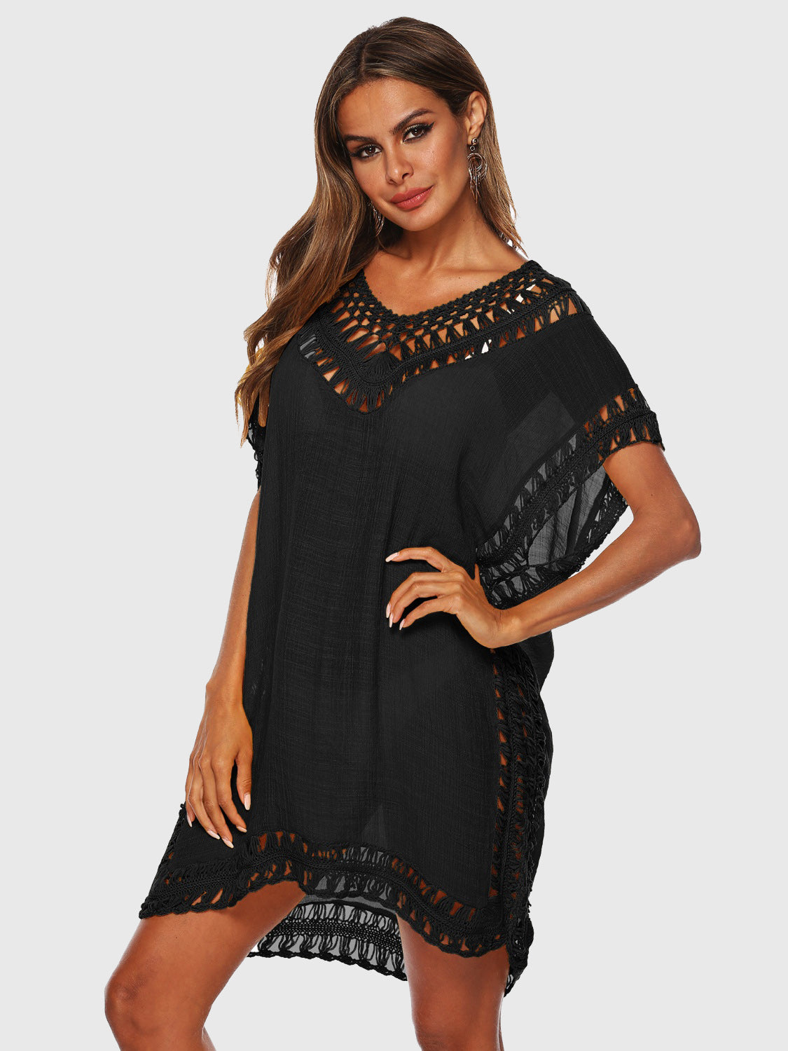 Cutout V-Neck Short Sleeve Cover-Up