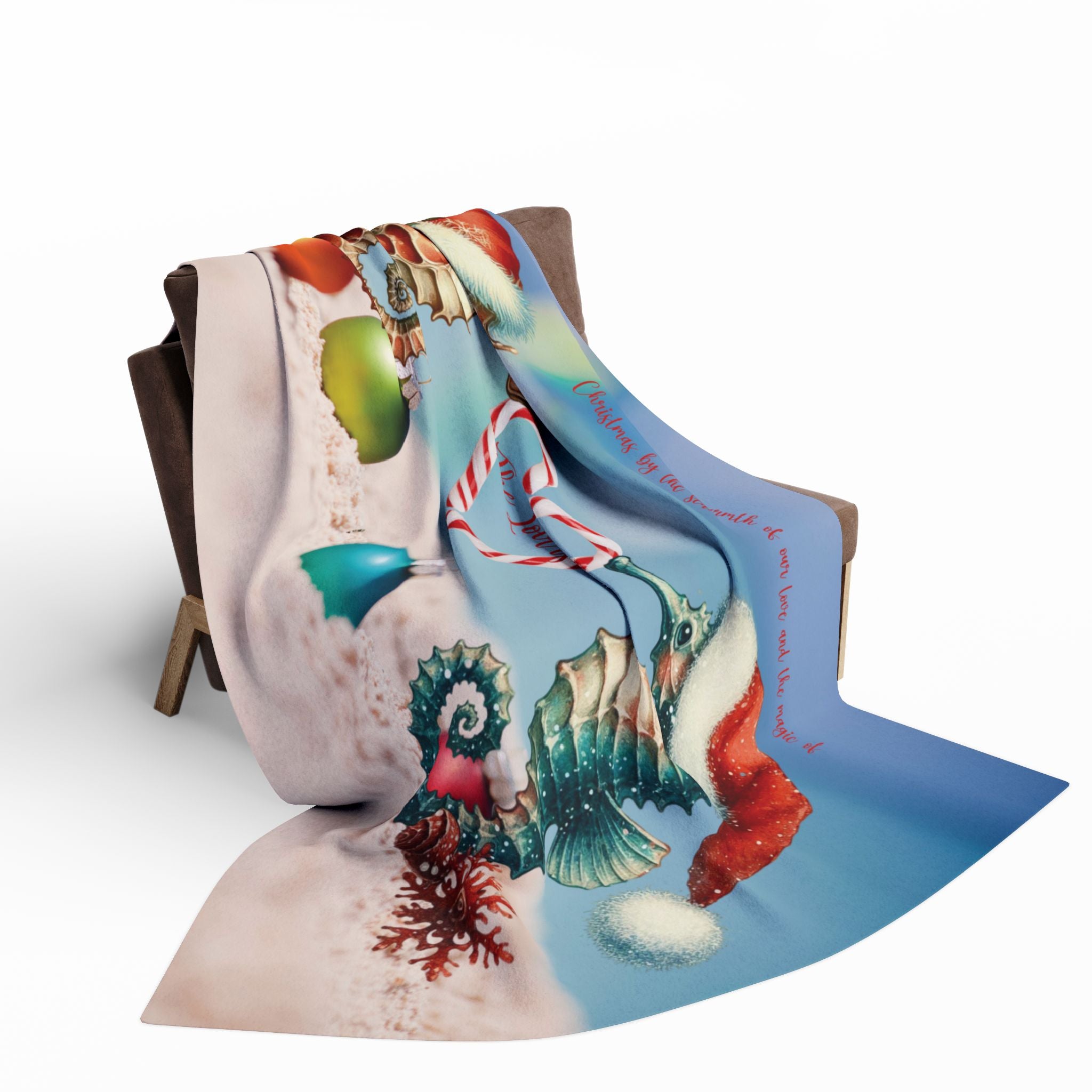 Fleece Blanket Christmas Gift For Wife With Seahorse Couple for Beach Lovers