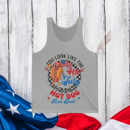 4th Of July Shirt Tank Top, You Look Like The 4th Of July Makes Me Want A Hot Dog Real Bad Tank, Independence Day 4th July Hot Dog Lovers Shirt