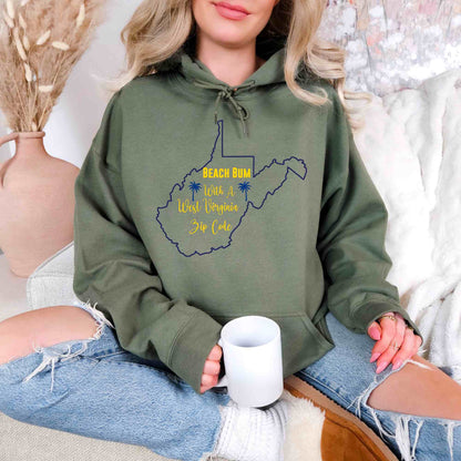 West Virginia State Hoodie Beach Bum With A WVA Zip Code, Funny West Virginia Hoodie, Sweatshirt For WVA Residents Beach Lover