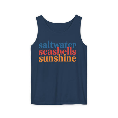 Beach Vacation Tank Top, Saltwater Seashells Sunshine Sleeveless Shirt, Summer Sea Shell Muscle Tee, Beach Lover Shirt, Coastal Tank