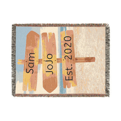 Personalized Blanket Custom Woven Beach Blanket With Fringe  with Couple's Names