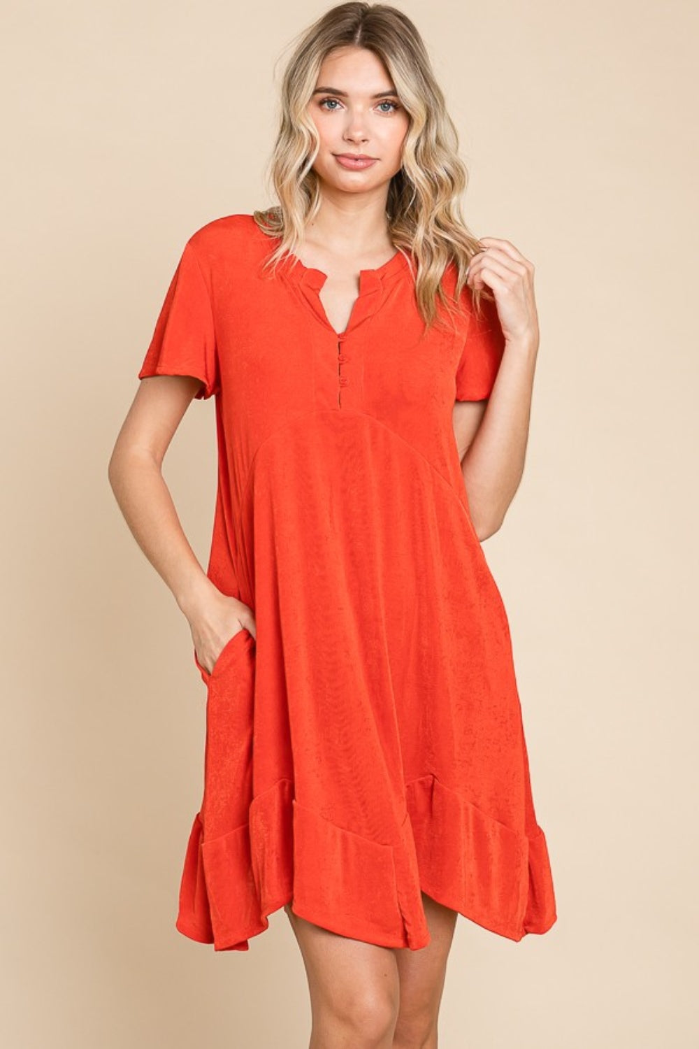 Culture Code Full Size Notched Short Sleeve Dress