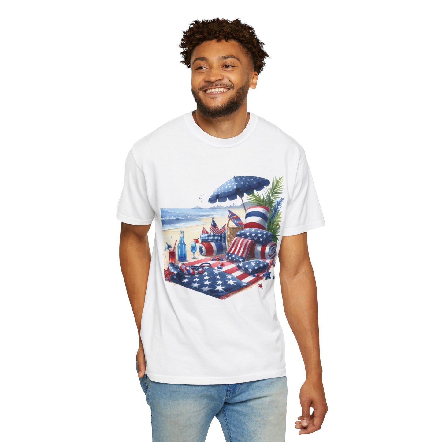 4th Of July Shirt, Independence Day Beach Picnic Shirt, Fourth of July T-Shirt For Men Or Women Unisex Red White Blue