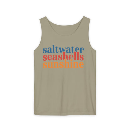 Beach Vacation Tank Top, Saltwater Seashells Sunshine Sleeveless Shirt, Summer Sea Shell Muscle Tee, Beach Lover Shirt, Coastal Tank