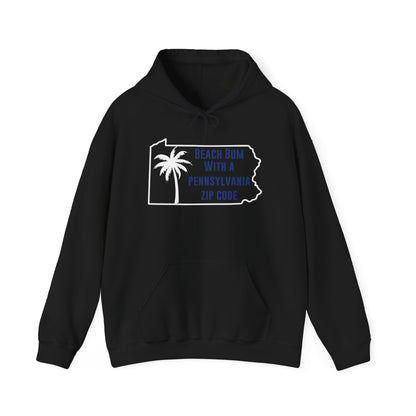 Pennsylvania State Blue White Outline Hoodie Beach Bum With A Pennsylvania Zip Code, Funny Pennsylvania Hoodie, Sweatshirt For PA Resident Beach Lover