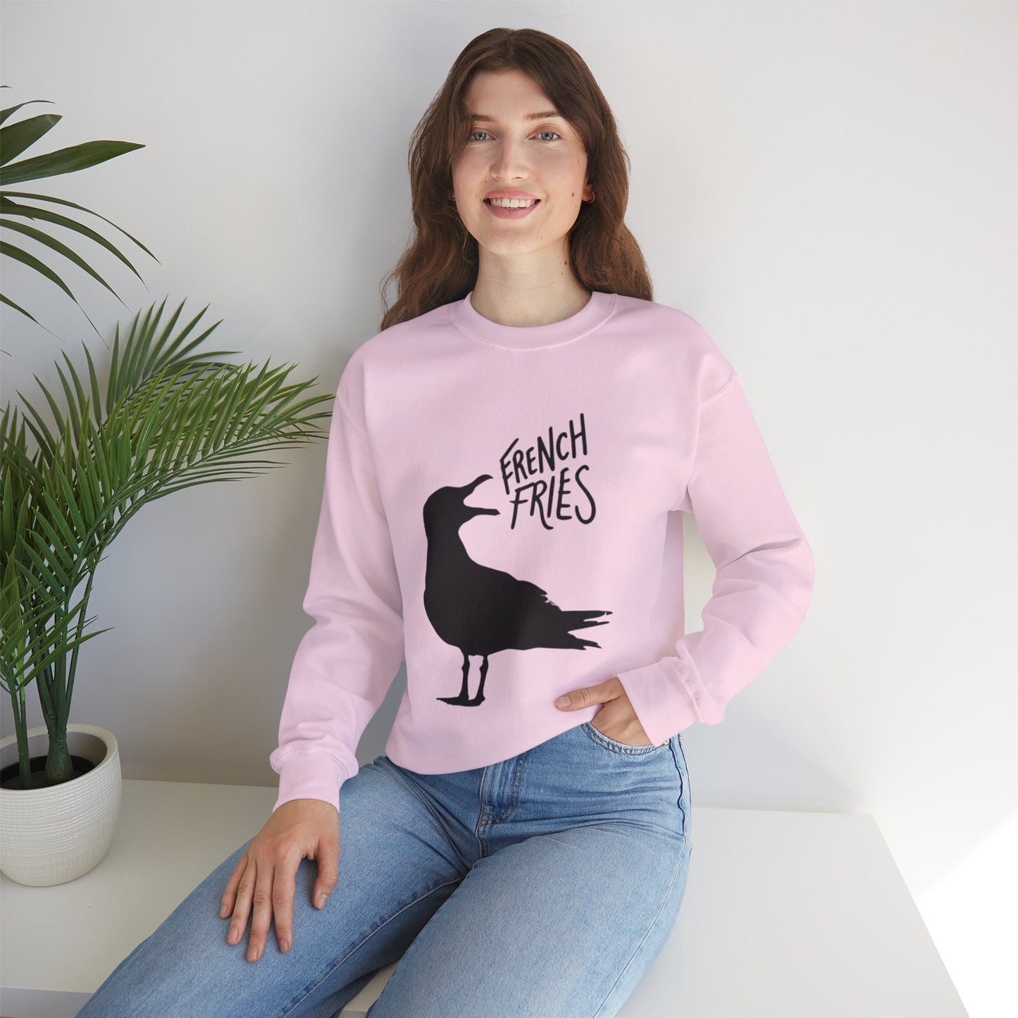 Funny Shirt For Girlfriend, Seagull Screaming For French Fries Sweatshirt, Gift For Wife, Mom, Sister, Anyone Who Loves The Beach