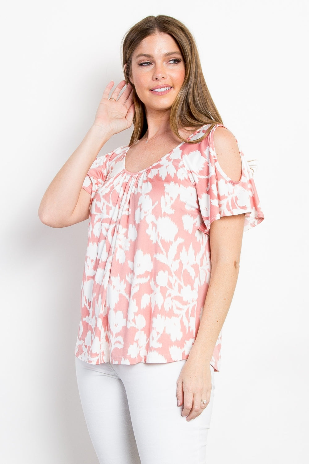 Be Stage Ful Size Foral Cold Shoulder Top