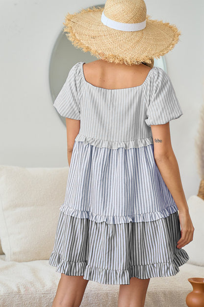 Boho Mini Dress Striped Ruffle Tiered Mini Dress By BiBi