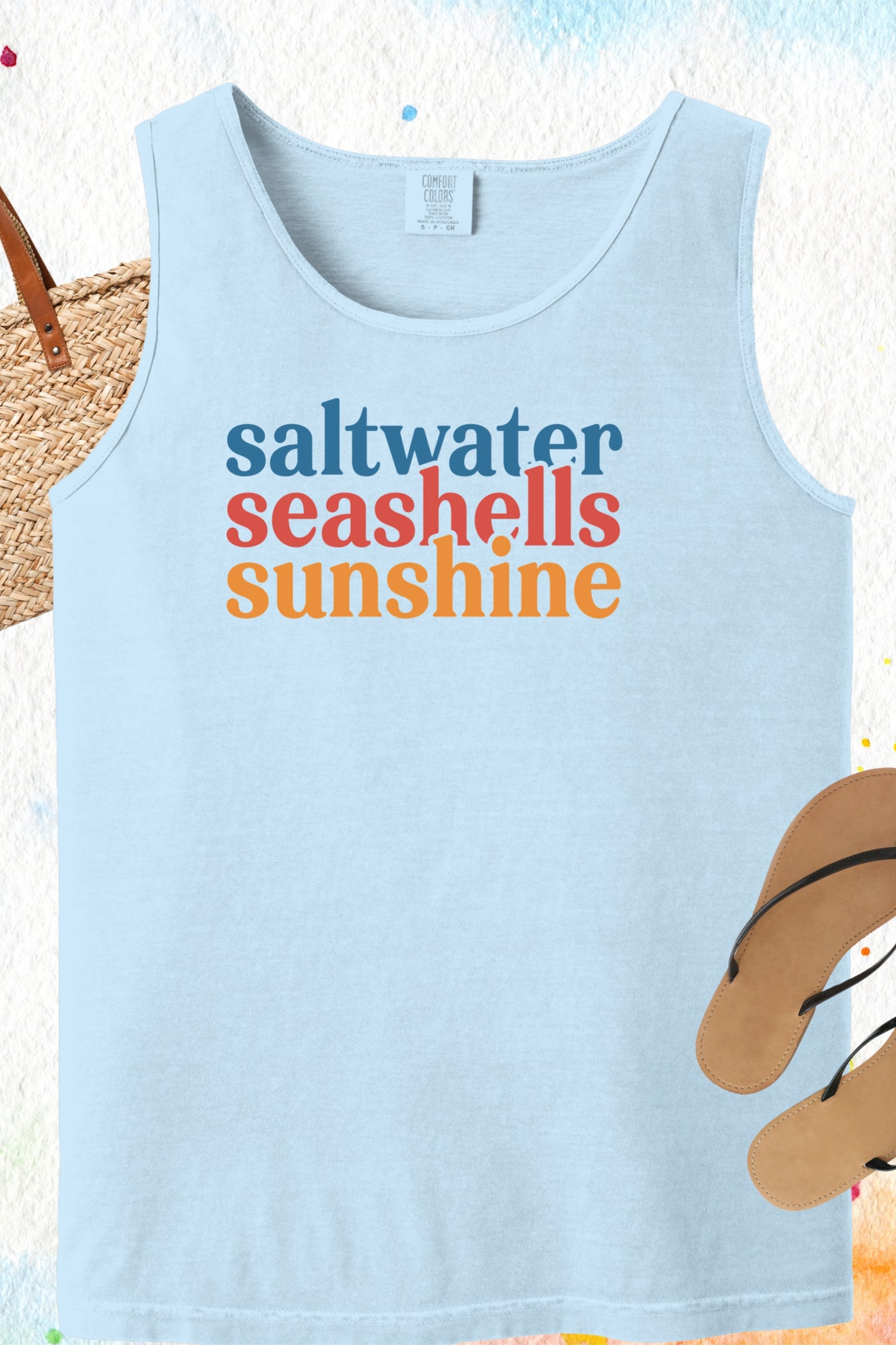 Beach Vacation Tank Top, Saltwater Seashells Sunshine Sleeveless Shirt, Summer Sea Shell Muscle Tee, Beach Lover Shirt, Coastal Tank