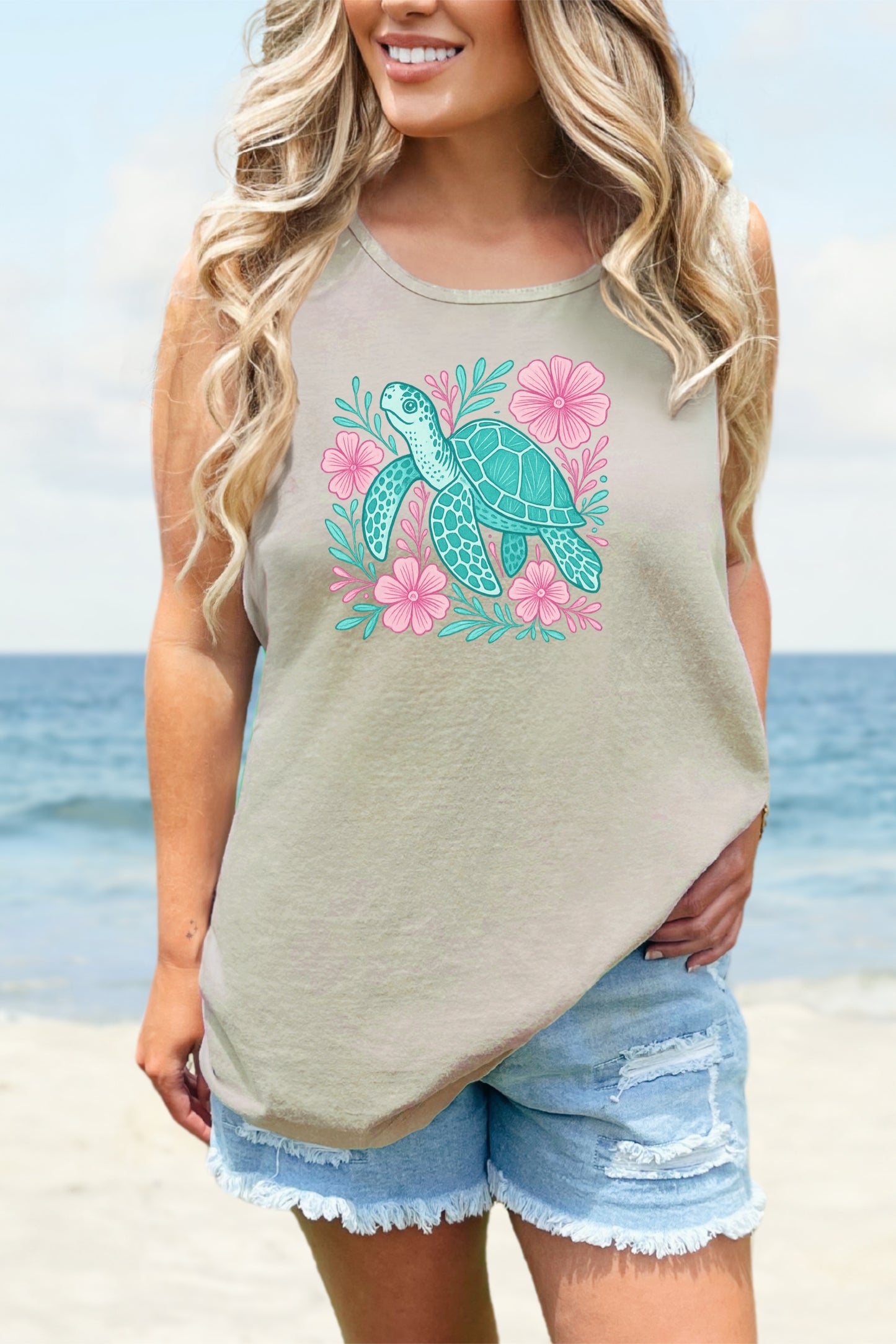 Sea Turtle Tank Top Beach Ocean Lovers Apparel, Turtle Lovers Shirt, Summer Sleeveless Shirt, Nature Lover Gift, Tropical Beachwear For Her
