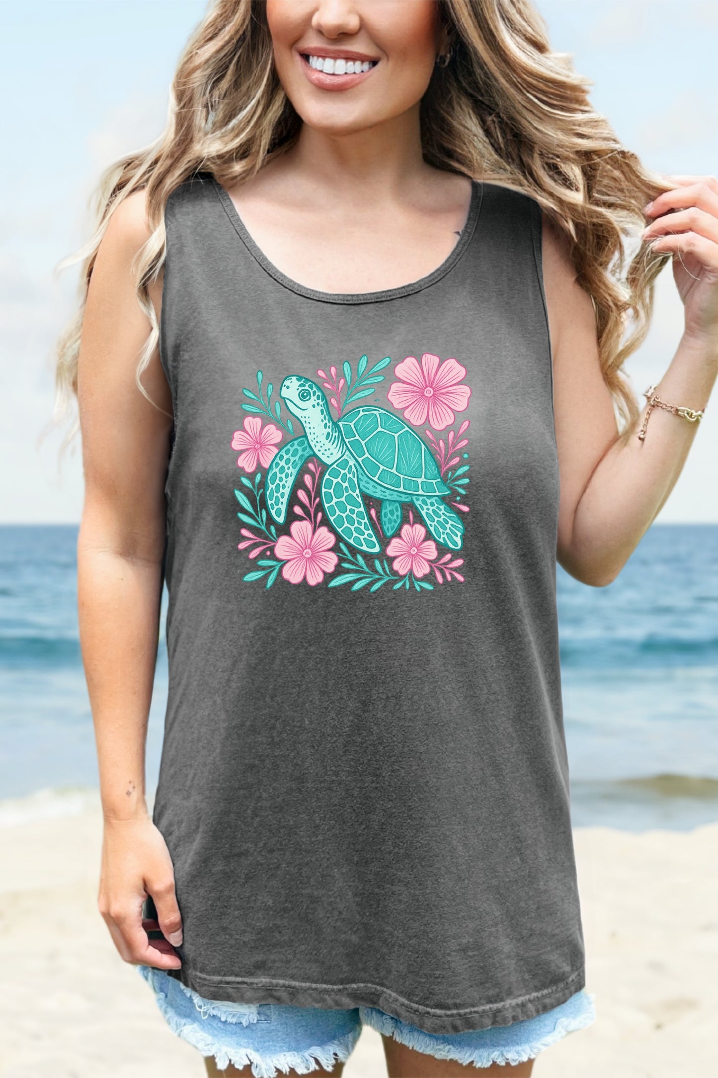 Sea Turtle Tank Top Beach Ocean Lovers Apparel, Turtle Lovers Shirt, Summer Sleeveless Shirt, Nature Lover Gift, Tropical Beachwear For Her