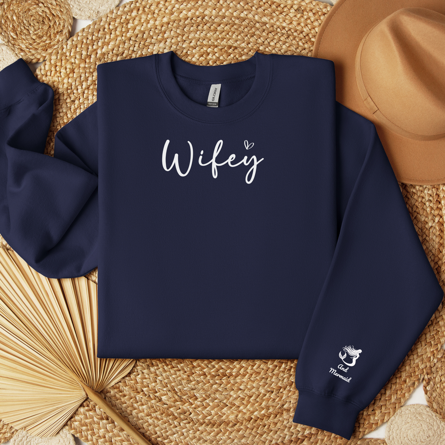 Embroidered Wifey Sweatshirt With And A Mermaid On Sleeve