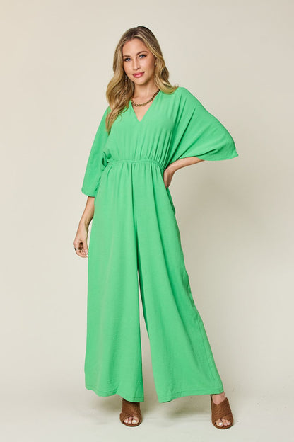 Double Take Full Size Half Sleeve Wide Leg Jumpsuit