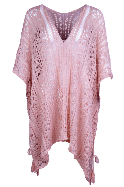 Angel Wings Cutout V-Neck Cover-Up with Tassel