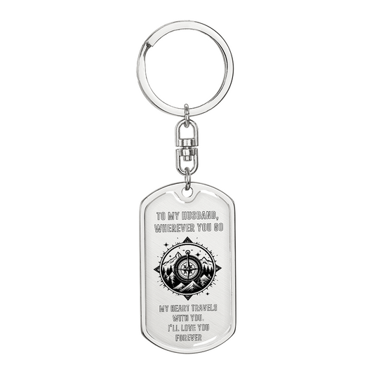 Custom Gift For Husband That Loves To Travel Engraved Compass Keychain For Travelers Gift From Wife