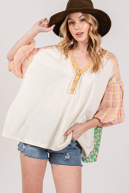 SAGE + FIG Color Block Bubble Sleeve Top