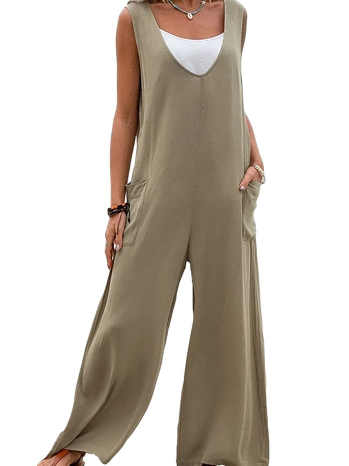 Full Size Wide Strap Jumpsuit with Pockets