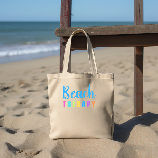 Embroidered Beach Bag Organic Cotton Beach Therapy Eco Tote Bag