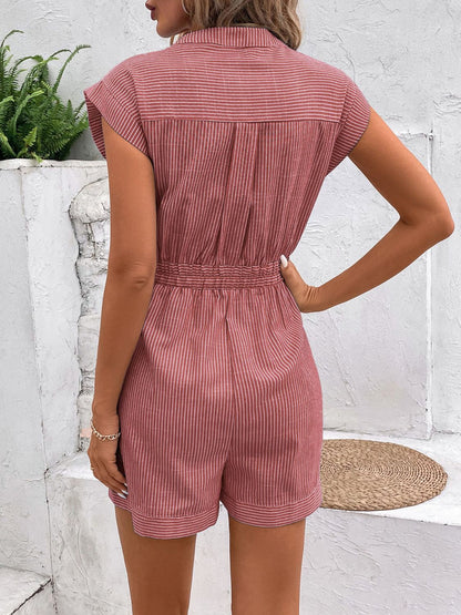 Striped Notched Tie Waist Romper