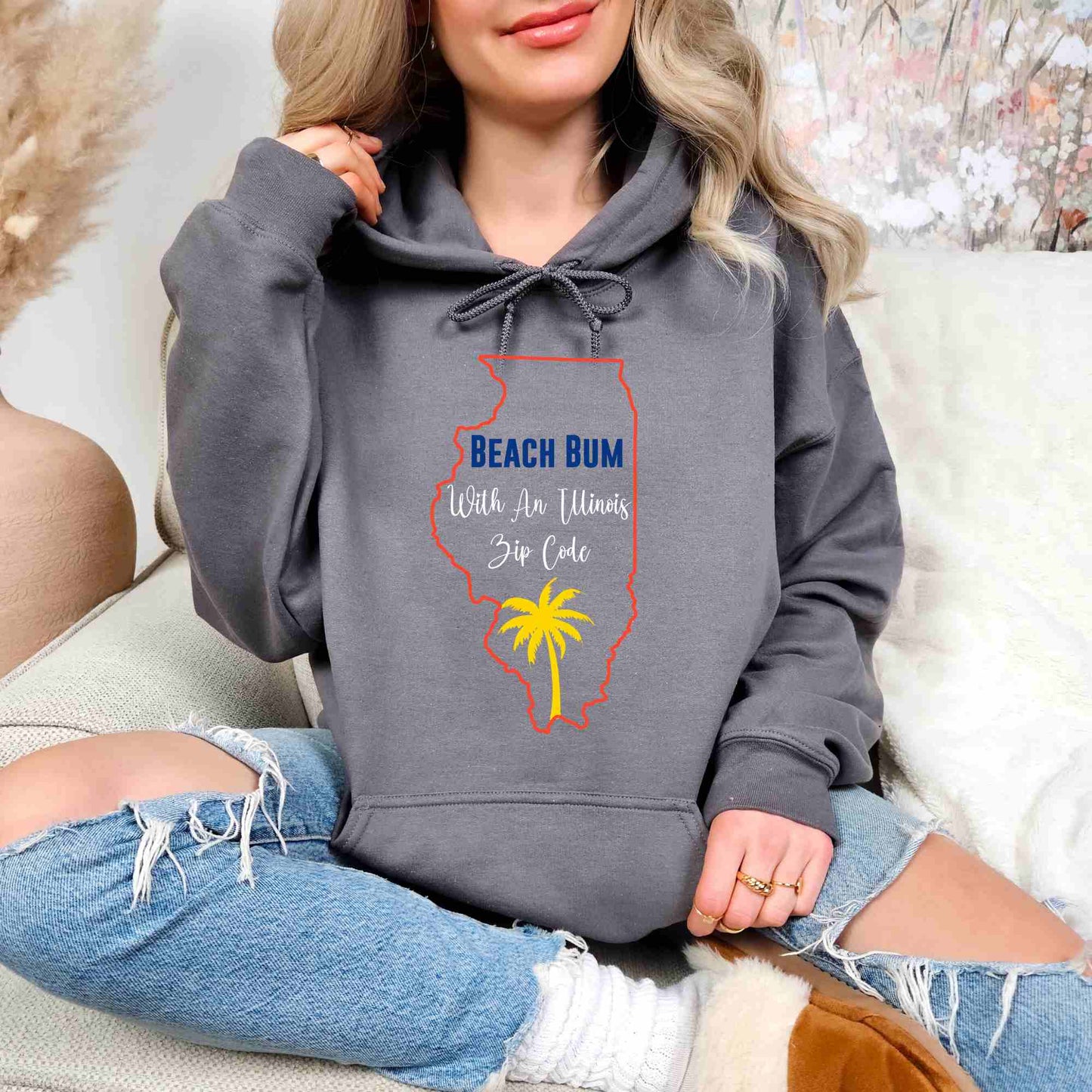 Illinois State Hoodie Beach Bum With IL Zip Code, Funny Illinois Hoodie, Sweatshirt For Illinois Resident Beach Lover