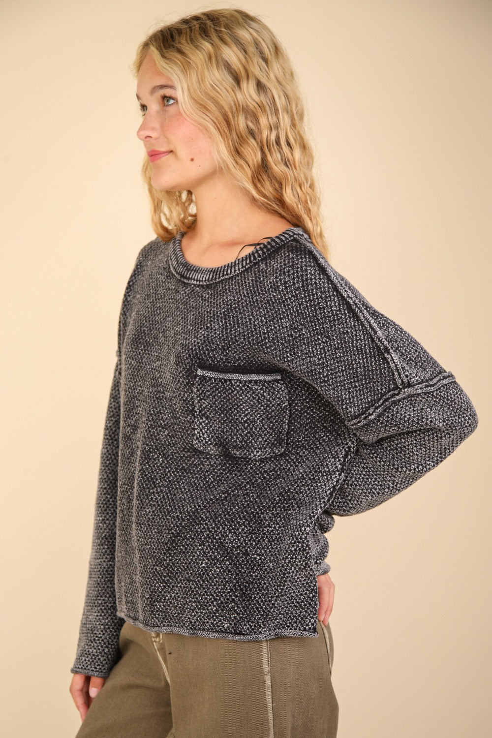 VERY J Mineral Washed Exposed Seam Sweater