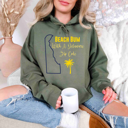 Delaware State Hoodie Beach Bum With A DE Zip Code, Funny Delaware Hoodie, Sweatshirt For DE Resident Beach Lover