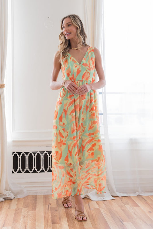 Boho Midi Dress Sew In Love Printed V-Neck Sleeveless Dress