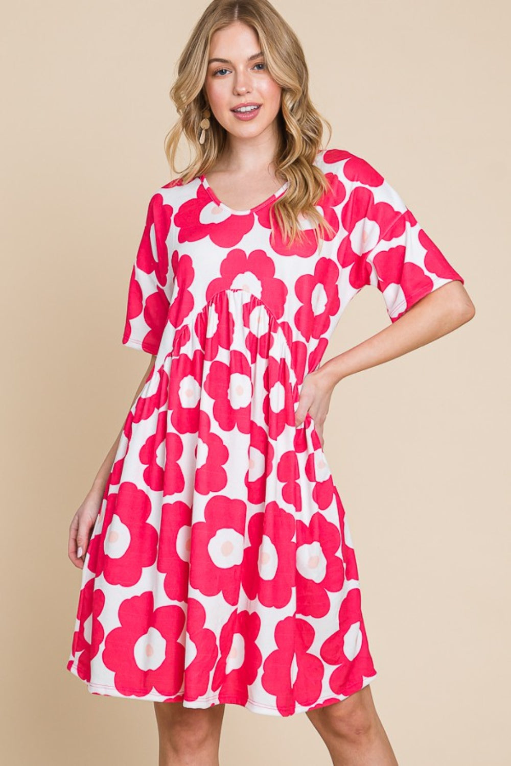 Pretty Boho Dress Flower Print Ruched Dress BOMBOM