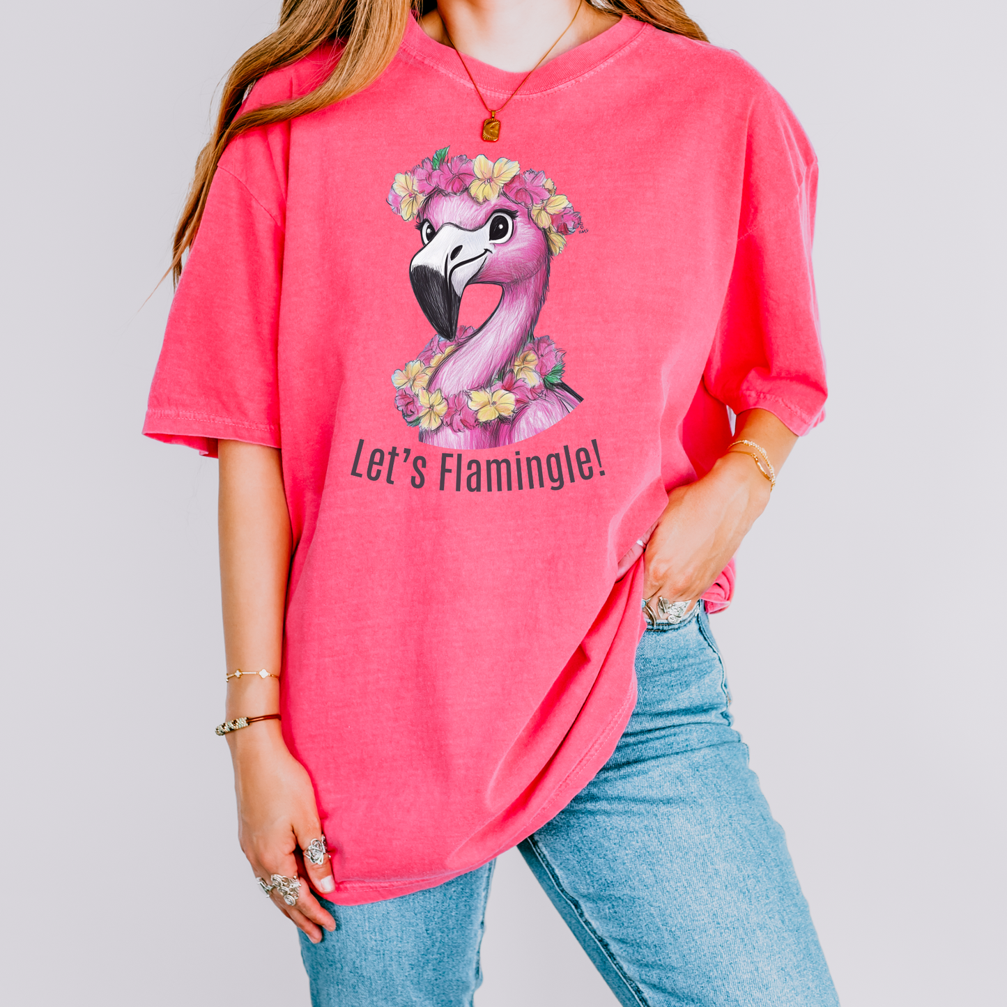 Flamingo Beach T-shirt Let's Flamingle