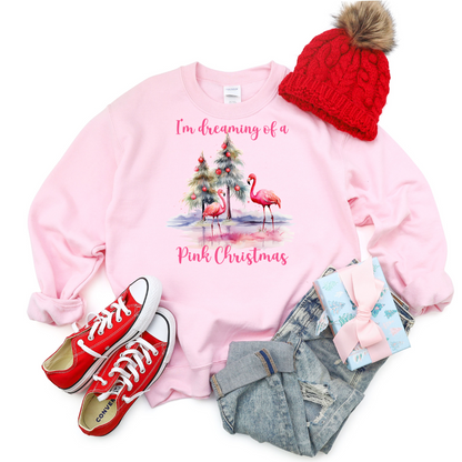 I'm Dreaming Of A Pink Christmas Sweatshirt With Flamingos For Women