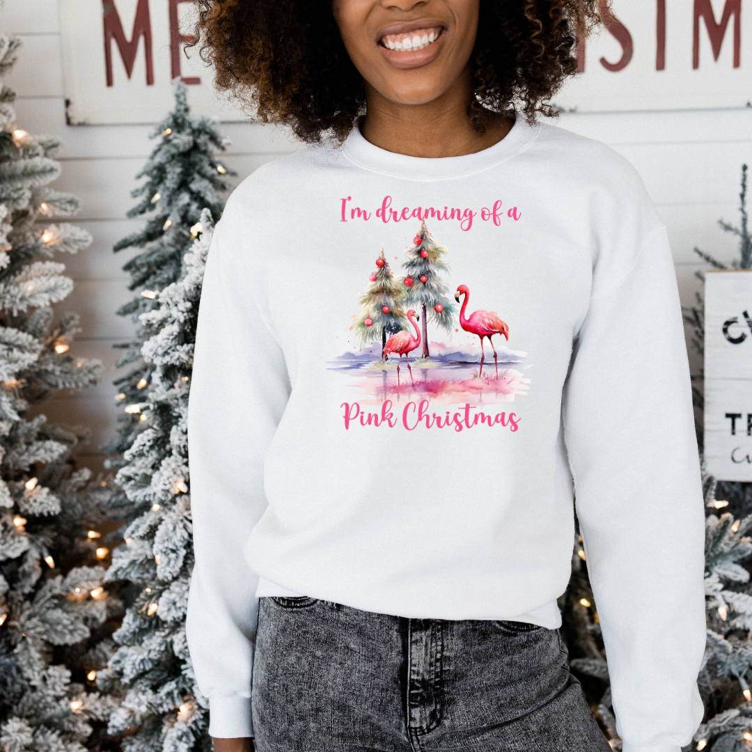 I'm Dreaming Of A Pink Christmas Sweatshirt With Flamingos For Women