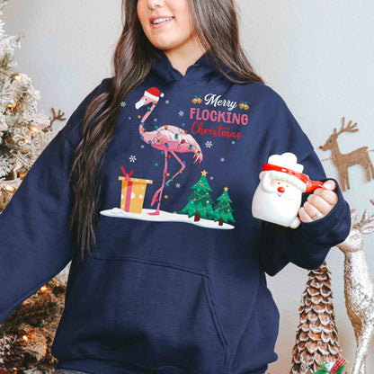 Funny Christmas Pink Flamingo Hoodie For Women