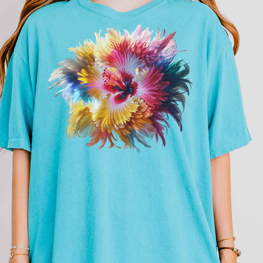 Boho Beach Hibiscus Flower and Feathers T-Shirt