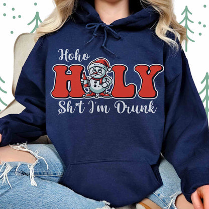 Funny Christmas Unisex Sweatshirt Holy Sh*t I'm Drunk, Holiday Crewneck Jumper, Xmas Drinking Gift, Christmas Party Apparel