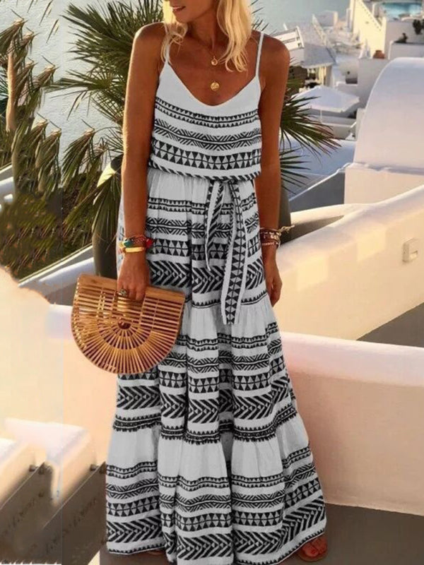 Bohemian V-neck Printed Dress Resort Wear